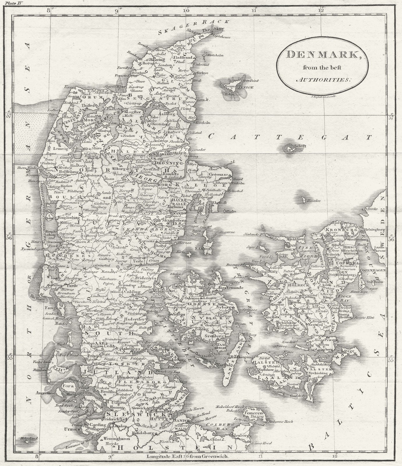 DENMARK. Guthrie  1808 old antique vintage map plan chart